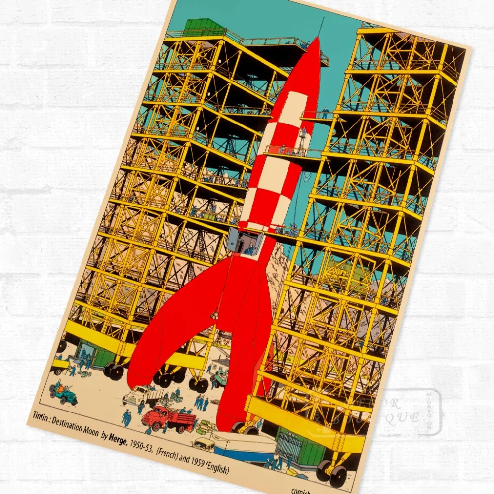 

Assemble Rockets TinTin Cartoon Comic Vintage Retro Kraft Coated Poster Decorative DIY Wall Sticker Home Art Posters Decor Gift