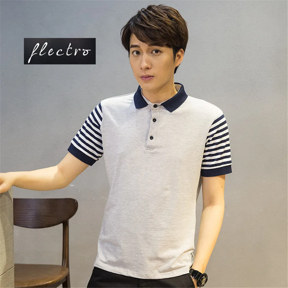 

Brand Mens Polo Shirts Solid Cotton Men Leisure Stripe Short Sleeve Breathable Mens Clothing Casual Slim Polos Shirt Tops Tees