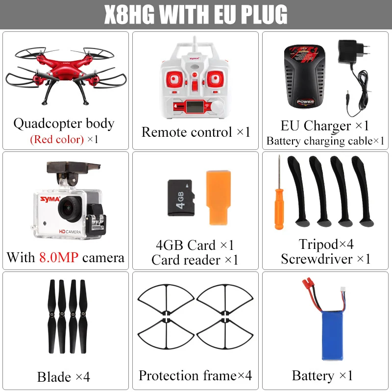 SYMA официальный профессиональный X8HG(X8G апгрейд) 2,4G 4CH 6-осевой гироскоп вертолет Quadcopter Drone с HD камера 8 Мп Камера Дрон - Цвет: X8HG with EU Plug