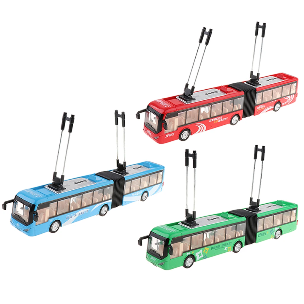 Music & Light Pull Back City Rail Transit Trolley Bus Toy Kids Vehicles Playset 