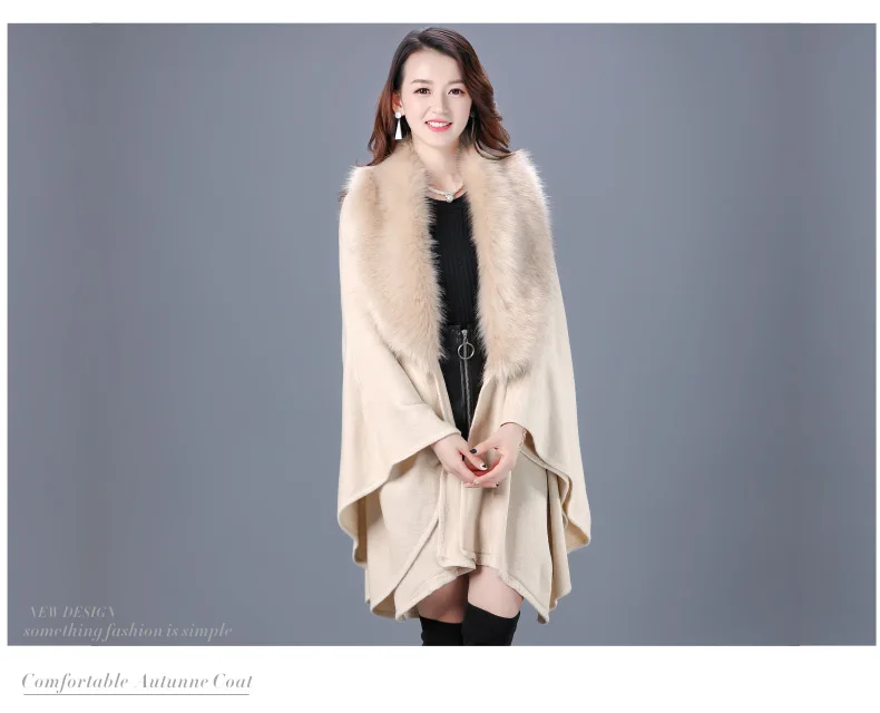 YISU Осень Зима женский длинный вязаный кардиган свитер Мода искусственный Лисий мех Кашемир шаль накидка пальто пончо для женщин