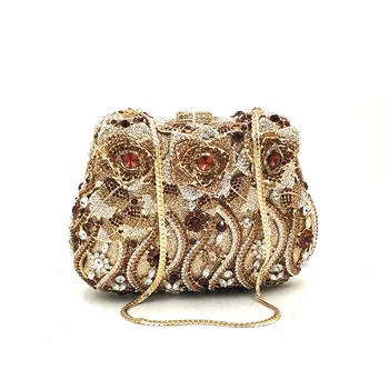 

Luxury women evening party clutches bag bridal wedding diamonds bag rhinestone accessories elegant rose flower crystal bag purse