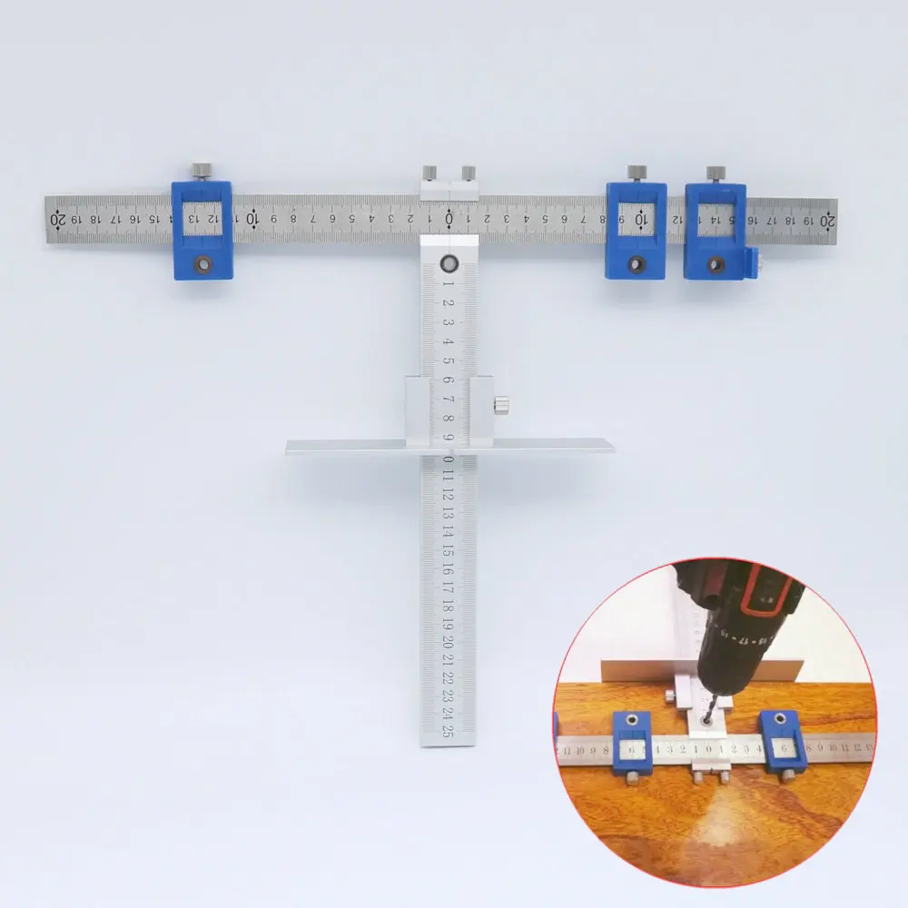 

Aluminum Alloy Drill Guide Sleeve Cabinet Hardware Jig Drawer Pull Wood Drilling Dowelling Tools Set