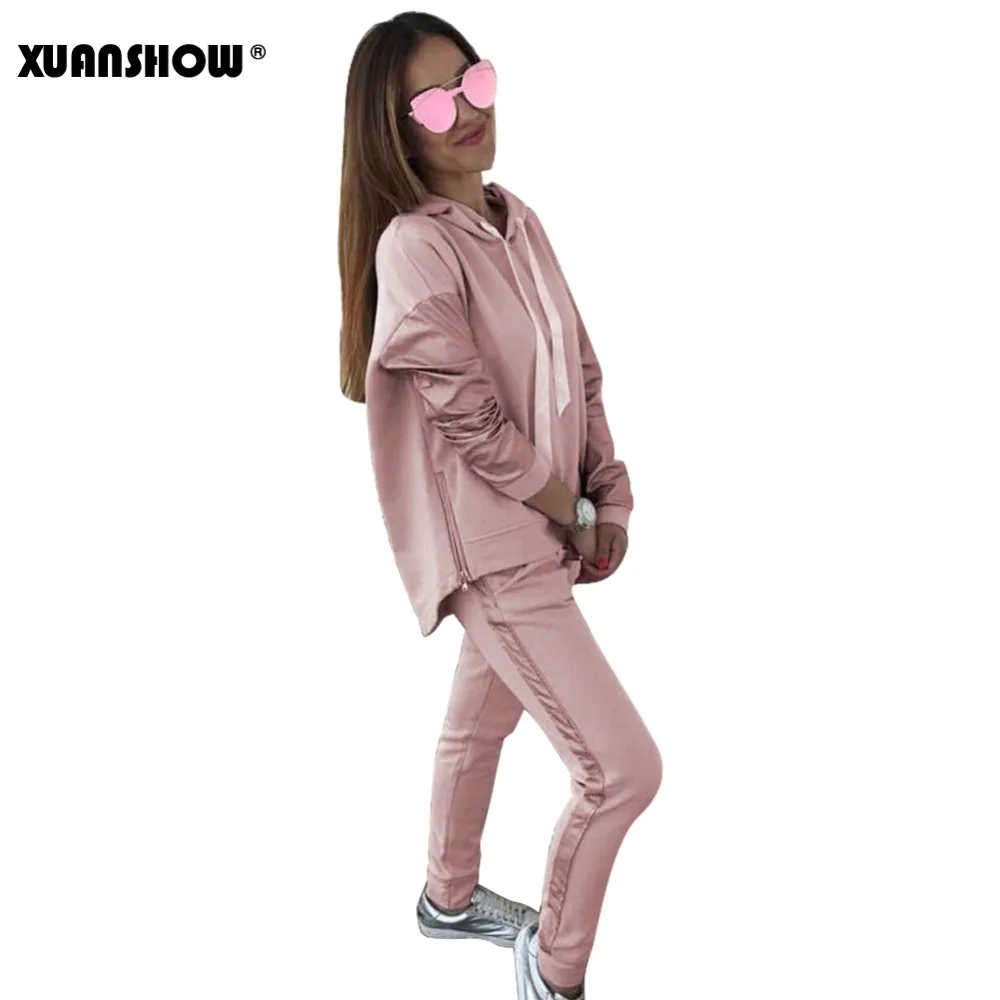 XUANSHOW мода хлопок Спортивные костюмы женщины Сыпучие Одежда наряды Осень зима