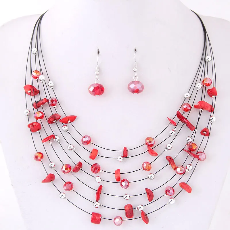 KMVEXO Bridal Wedding Jewelry Sets Women Charm Purple Crystal Coral Necklace Earrings Set African Beads Jewelry Set Bijoux Femme jewelry sets,jewelry set,women earrings