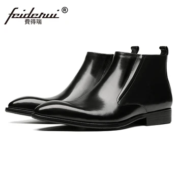 

2019 Italian Pointed Toe Man Chukka Formal Dress Wedding Shoes Genuine Leather Men's Cowboy Chelsea Ankle Boots JS213