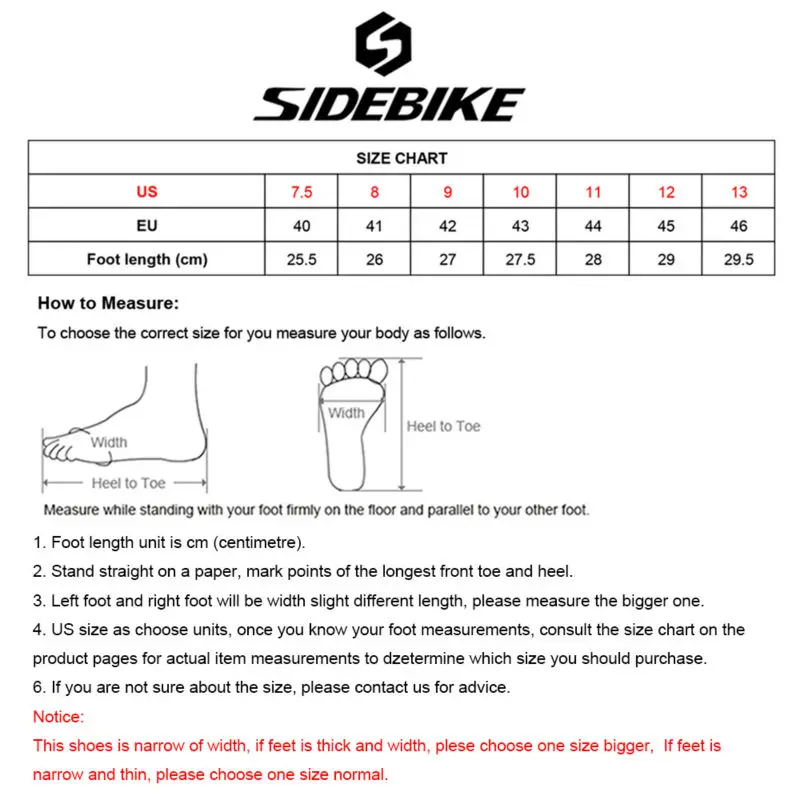 Mens Bike Shoes Size Chart