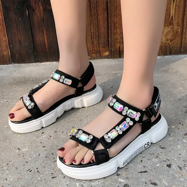 Billig Neue Mode Strass Frauen Sandalen 2019 Atmungs Komfortable Nicht slip Damen Walking Sommer Strand Sandalen Schuhe frauen ** 477