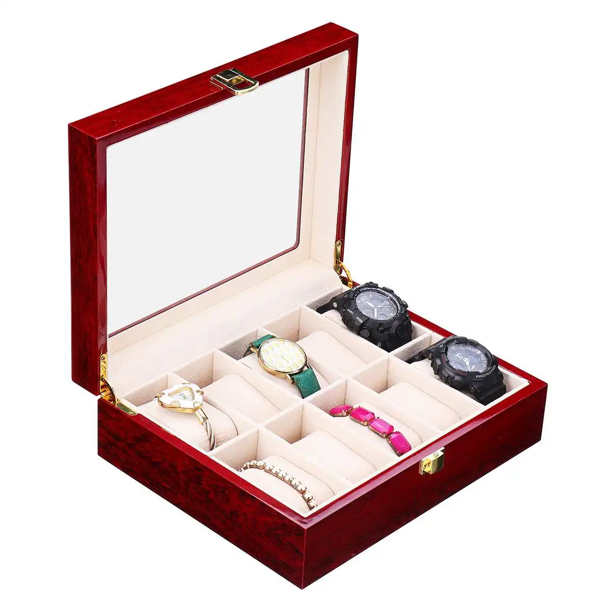 Роскошные 10/20 сетки деревянные наручные часы дисплей коробка держатель для хранения Органайзер чехол для часов ювелирные изделия Дисплей Коробка для часов