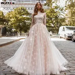 VNXIFM индивидуальный заказ Высокая шея линии Свадебные платья с длинными рукавами Тонкий шеи плюс Размеры свадебное платье плюс Размеры