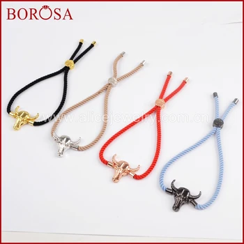 

BOROSA OX Head Charms Bracelet,Mix Color Bull Cattle Buffalo Connector Adjustable Bracelets for Women Handmade Jewelry WX700