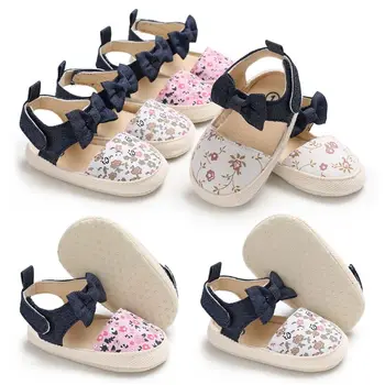 

Lovely Flower Print Bow Canvas Baby Shoes Summer Soft Sole First Walkers Party Princess Girl Shoe #415