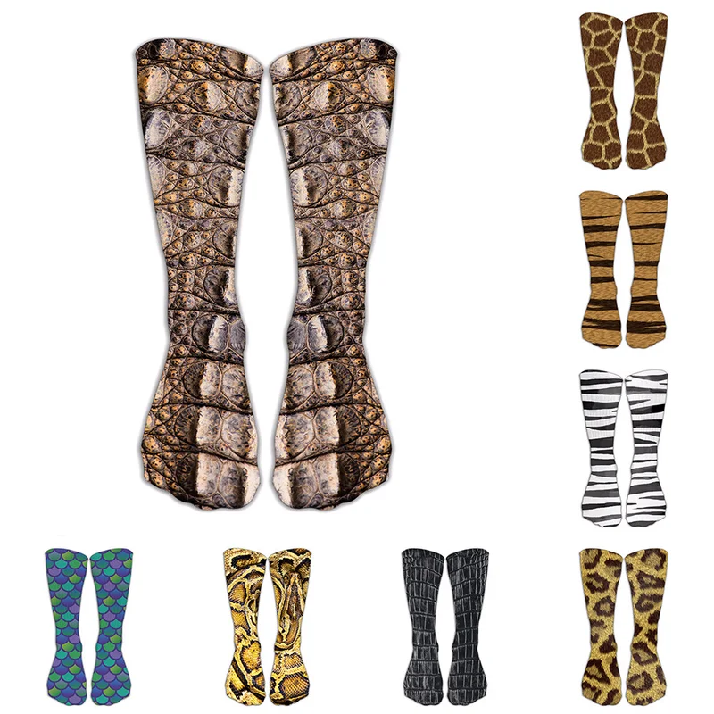 

3D print adult animal socks men women cotton sock soft comfort breathable peacock Leopard grain snake crocodile giraffe tiger