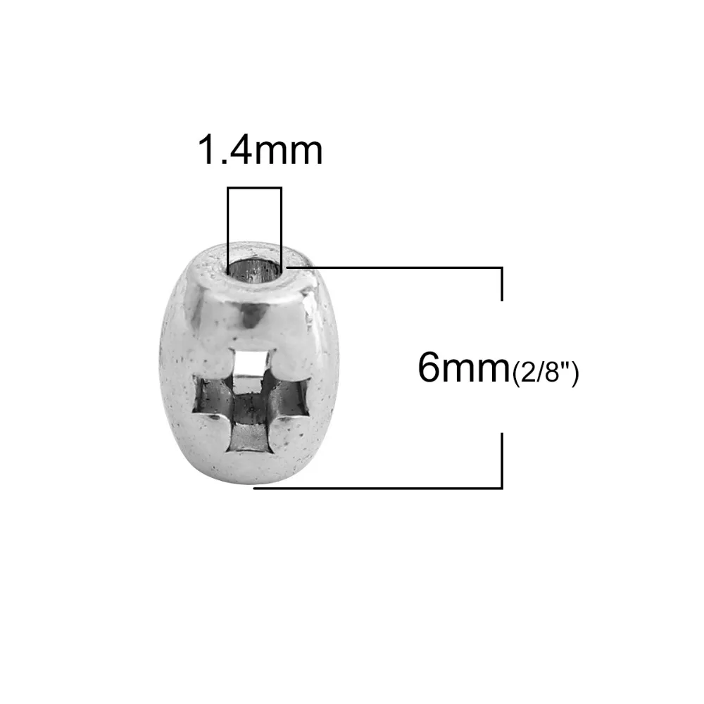DoreenBeads, цинковый сплав, античное серебро Сделай своими руками, бусины-разделители, круглые 6 мм(2/") х 5 мм(2/8"), отверстие: Приблизительно 1,4 мм, 100 шт