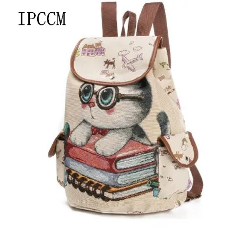 IMIDOCasual холст школьный рюкзак Для женщин прекрасный кот печатных Drawstring подросток