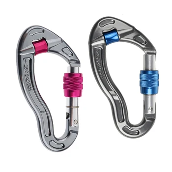 

2 Pieces Carabiner Screw Locking Mountaineering Climbing Aluminum Carabiner 25KN - Blue+Red