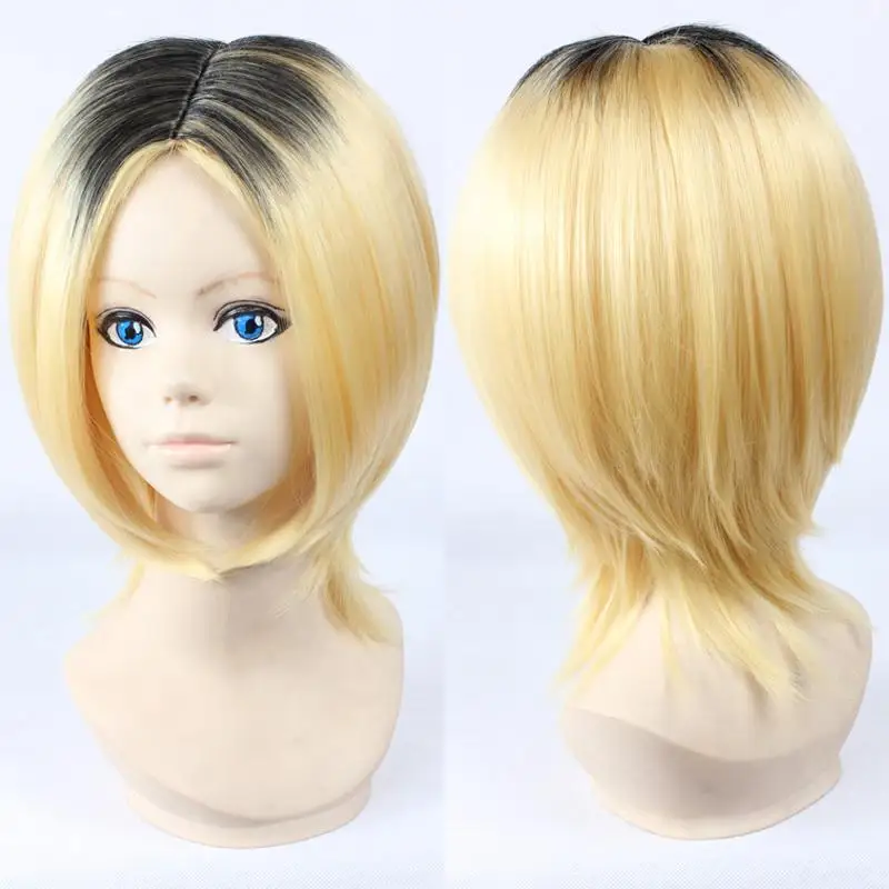 Free Shipping!! Haikyu!! Kenma Kozume Cosplay Wig Cheap Short Blonde Mix Black Synthetic Hair Anime Wigs+Free wig cap