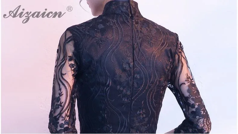 2019 модные черные сексуальные кружевные Чонсам Длинные платья Qi Pao женское традиционное китайское платье Qipao Продвижение Женская Роба в