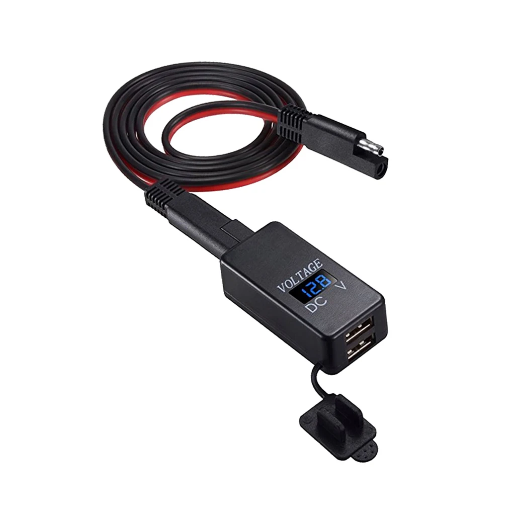 Универсальный адаптер для автомобиля SAE-USB с вольтметром, БЫСТРОРАЗЪЕМНАЯ вилка для мотоцикла с водонепроницаемым двойным зарядным устройством USB