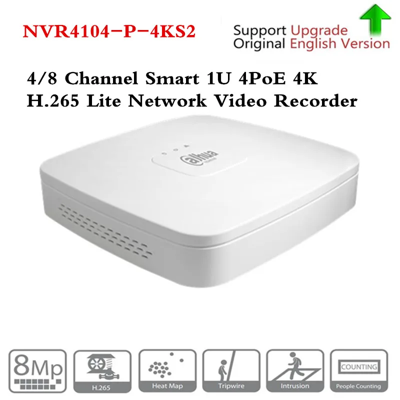 Dahua 4K POE NVR NVR4104-P-4KS2 с 4ch PoE h.265 видео рекордер поддержка ONVIF 2,4 SDK CGI белый POE NVR для брендовой системы видеонаблюдения