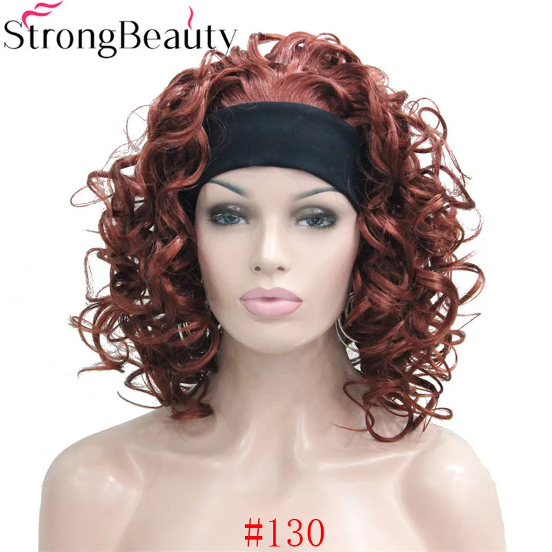 StrongBeauty короткие синтетические для женщин черный/красный/блондинка/коричневый вьющиеся Искусственные парики 3/4 половина парик с повязкой