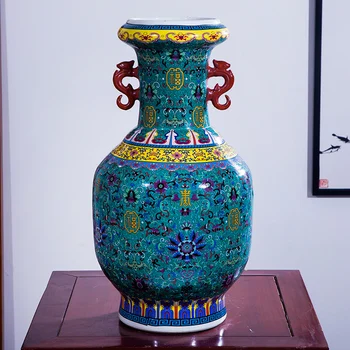 

Jingdezhen Ceramics Double Ears High Floor Large Vases Flower Antique Home Decoration Living Room Display floor vase large