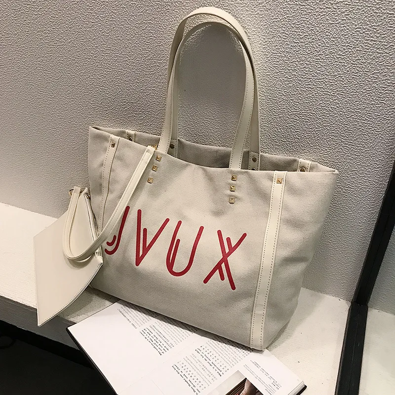 

Casual Canvas Handbag for Women Simple Reusable Shopping Bag Large Capacity Wild Tote Bag High Quality Portable Shoulder Bag