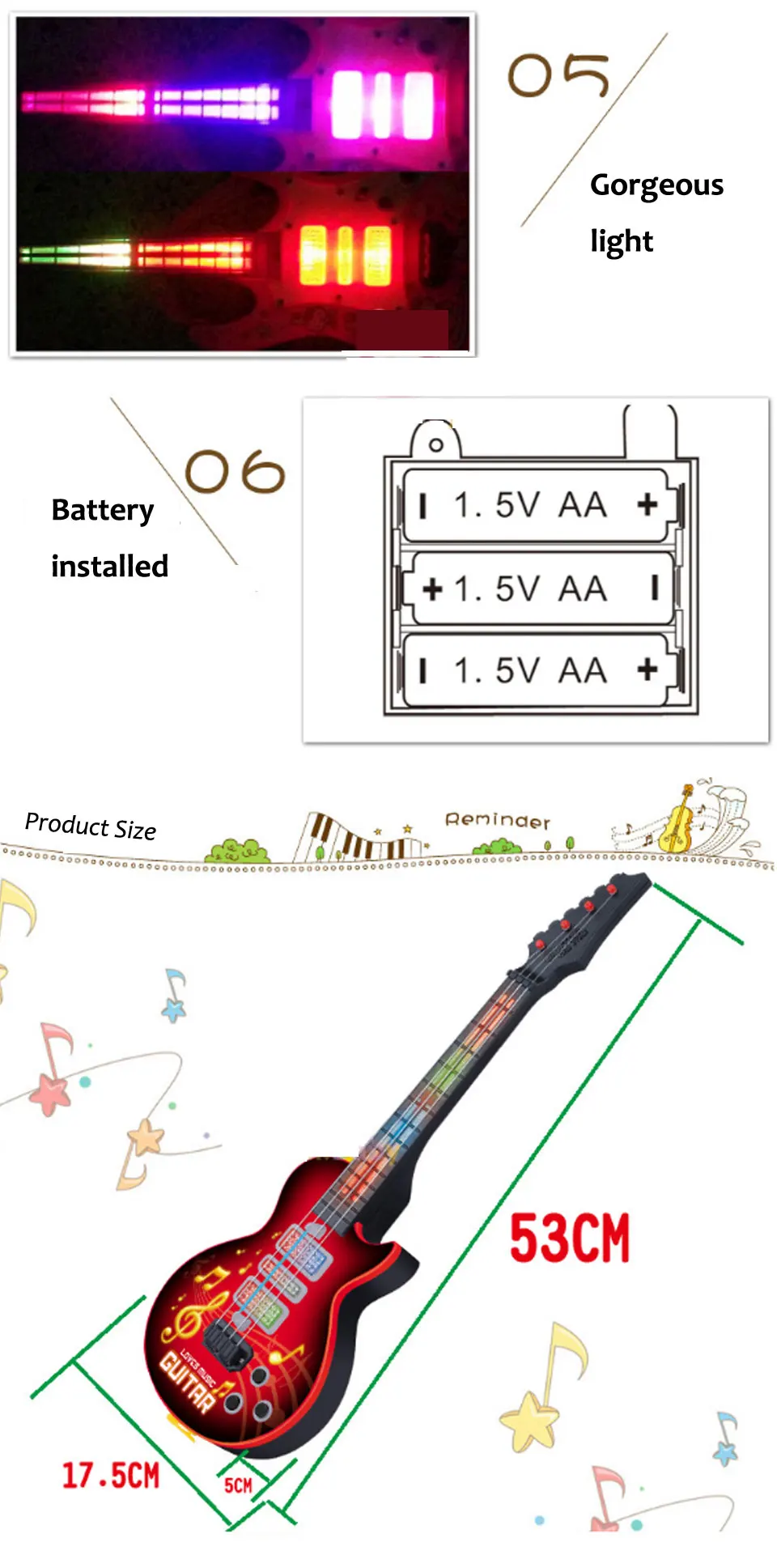 Cordas de Música Educativos para Crianças Hiqh Recomendar Guitarra Elétrica Brinquedo Instrumentos Musicais Juguetes Ano Novo Presente Aniversário 4 7 juguetes ano novo presente aniversário