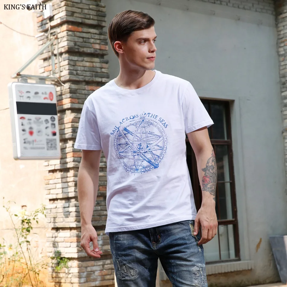 Распродажа 2017 летние новые свободные футболки с принтом мужские хлопковые