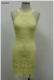 Сексуальное Настоящее фото, винтажное прямое высококачественное мини-платье без рукавов, кружевное женское коктейльное платье - Цвет: As Picture Yellow