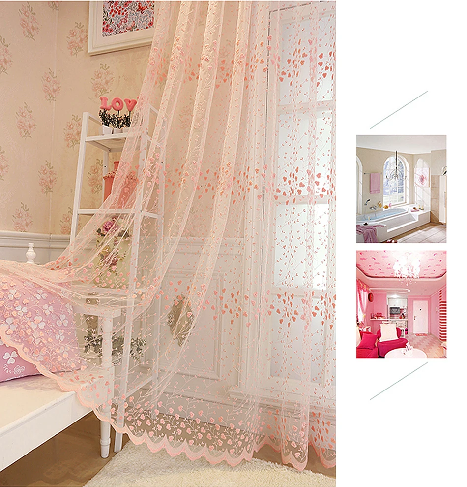 Корейский стиль, синий тюль, занавески для спальни, балкона, Вышитые Розовые цветы, кружева, прозрачная вуаль, занавески для гостиной, WP2083