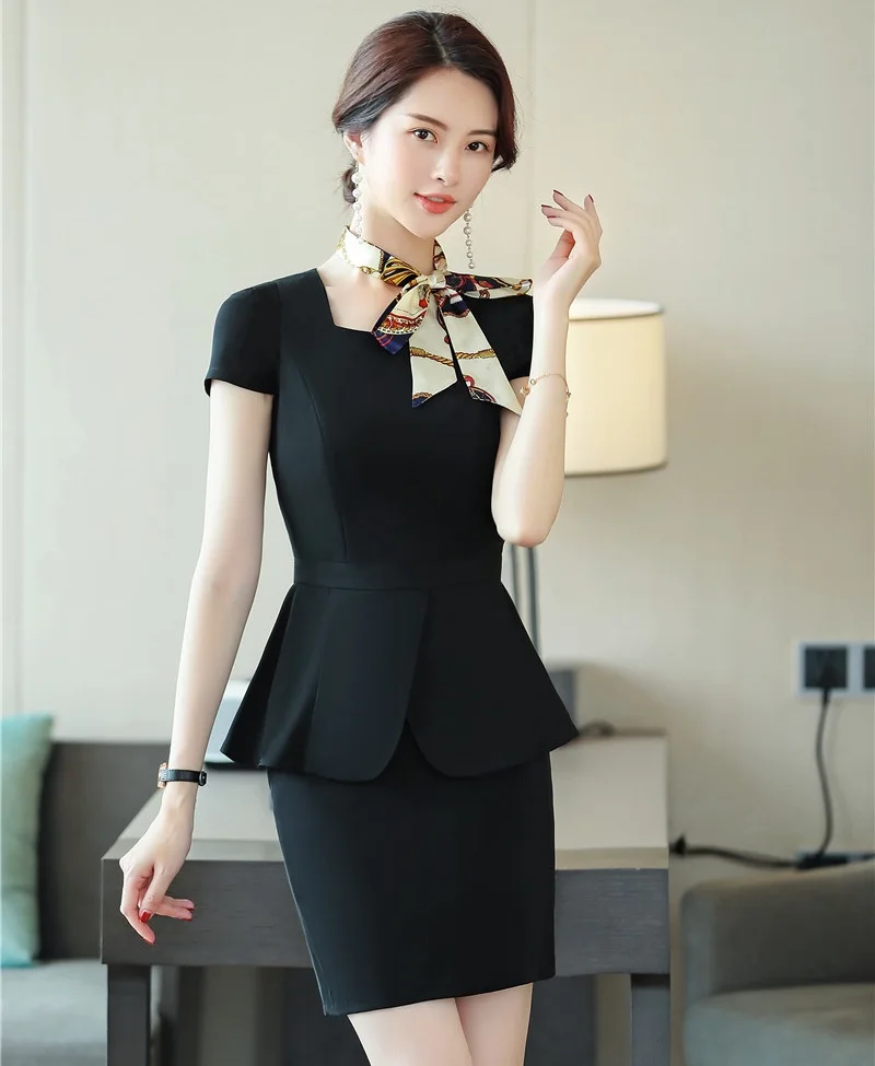 Формальная Женская юбка женские костюмы Busiess деловой костюм одежда юбка и куртка наборы офисный униформенный стиль - Цвет: Черный