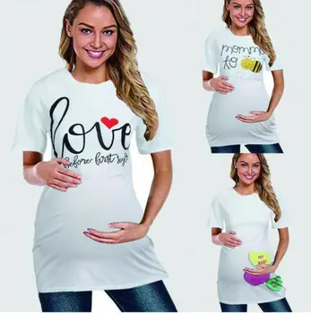

Women Clothing Women Maternity Footprint Print T-shirt Summer Short Sleeve Tee Pregnant Top Lot