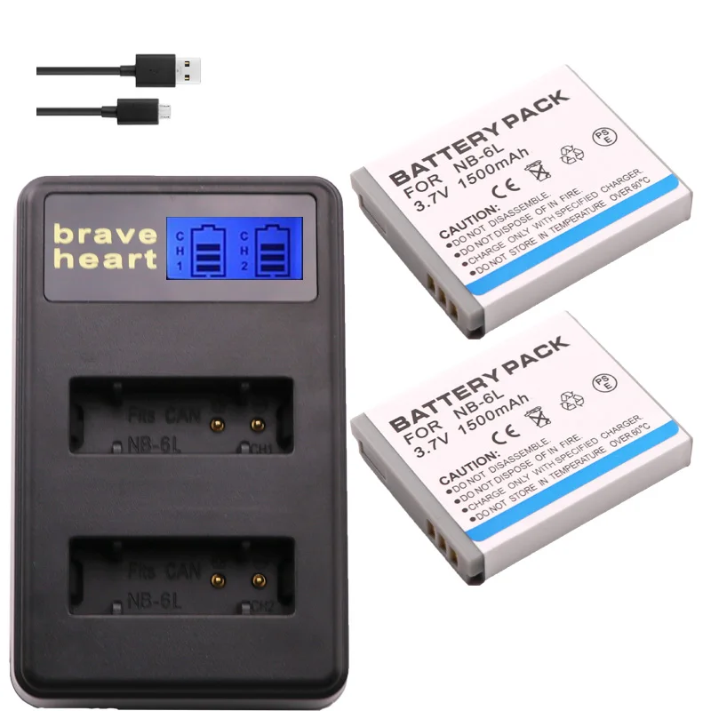 

2x 1500mAh NB-6L NB 6L 6LH NB6L Battery + LCD dual Charger For Canon IXUS 310 SX275 SX280 SX510 200 105 210 300 S90 S95 SD1300
