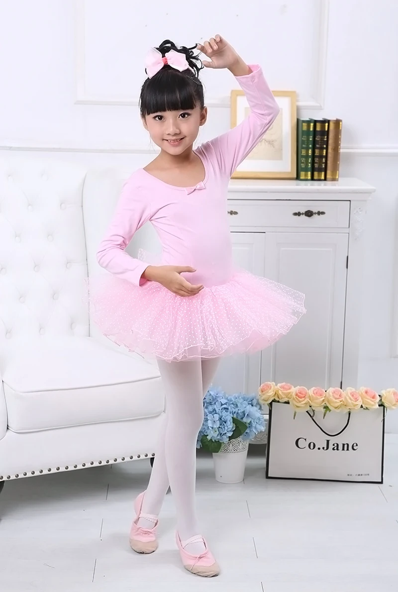 Tutu Ballet Dance Tutu Girls Long Sleeve Pink Dancing Skirt Fitness