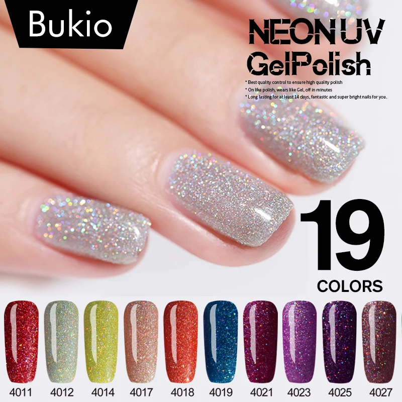 Блестящий неоновый Гель лак Bukio Полупостоянный УФ для дизайна ногтей