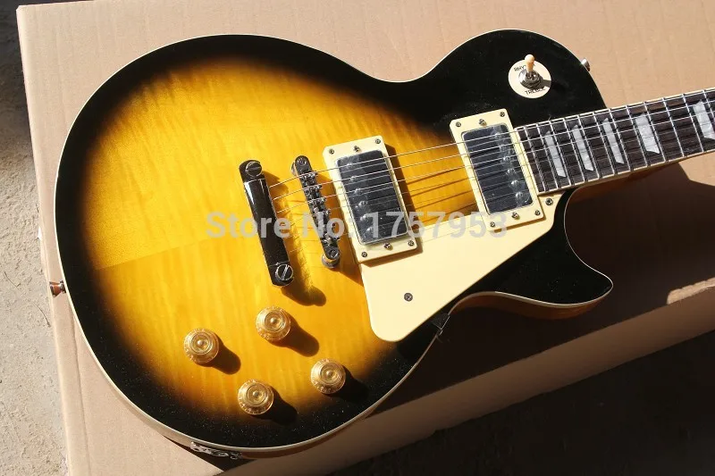 

Free Shipping Factory custom shop 2017 New Top Quality black yellow burst silver hardware standard model Electric Guitar 1 1