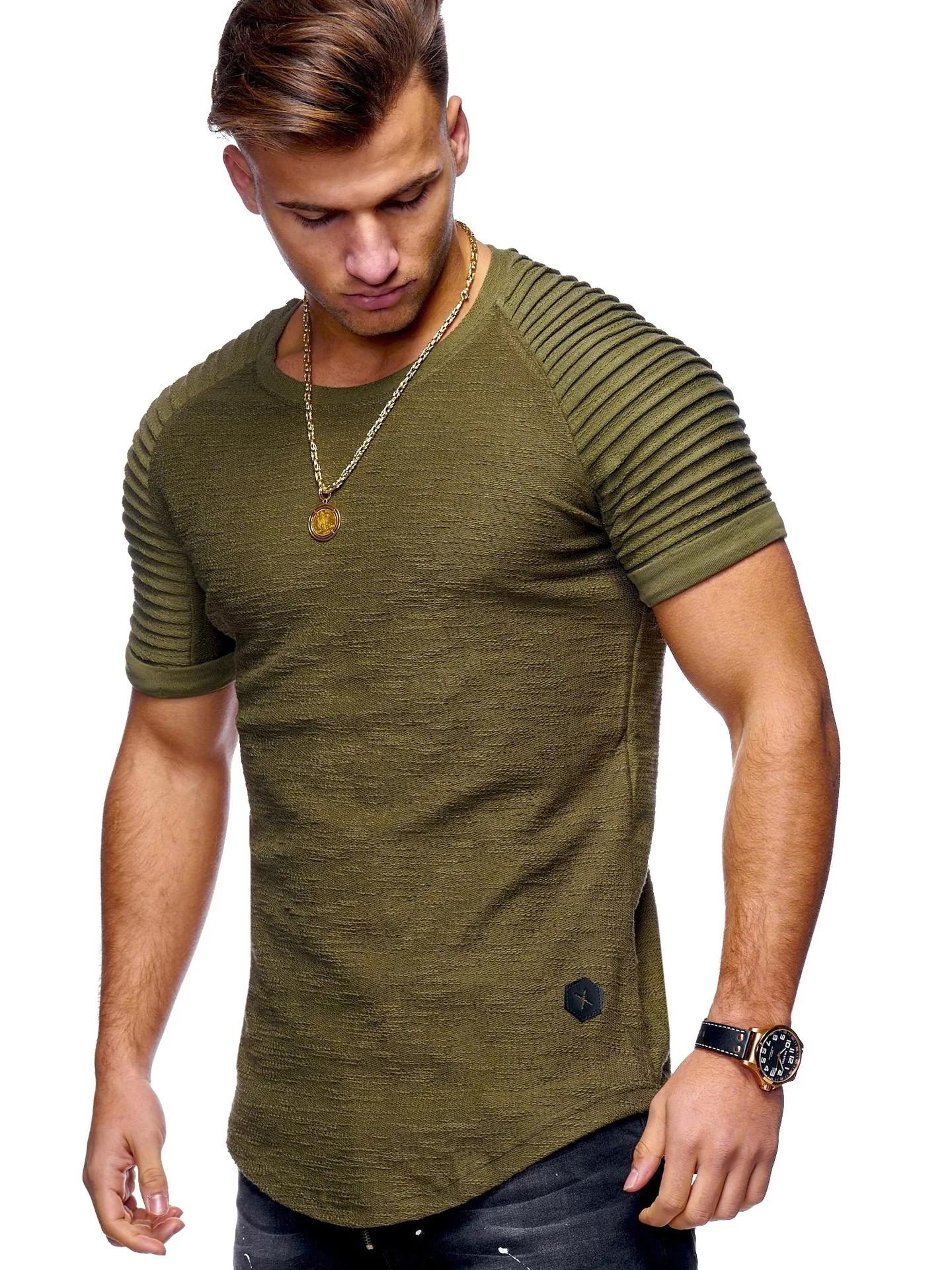 Мужская Тонкая рубашка с круглым воротником и коротким рукавом, Европейская и американская мода, повседневные мужские футболки, топы, футболки, дропшиппинг ABZ119