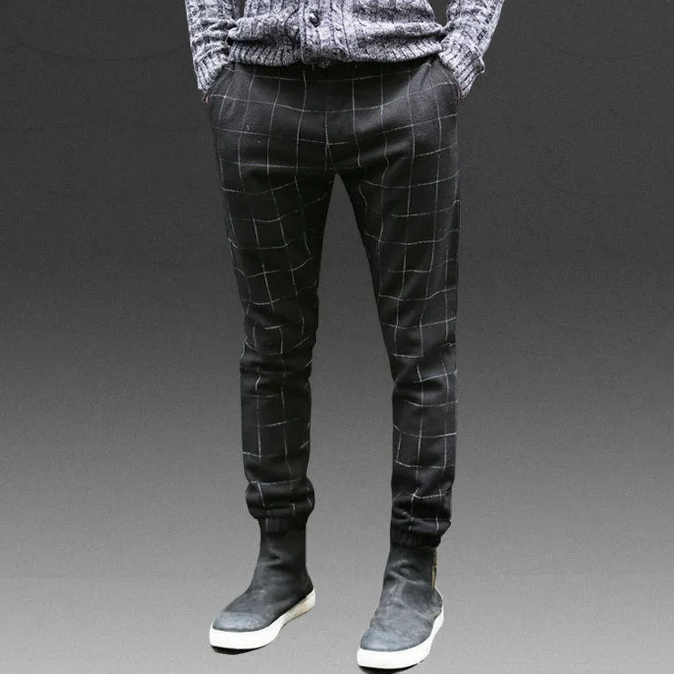 men's black checkered pants