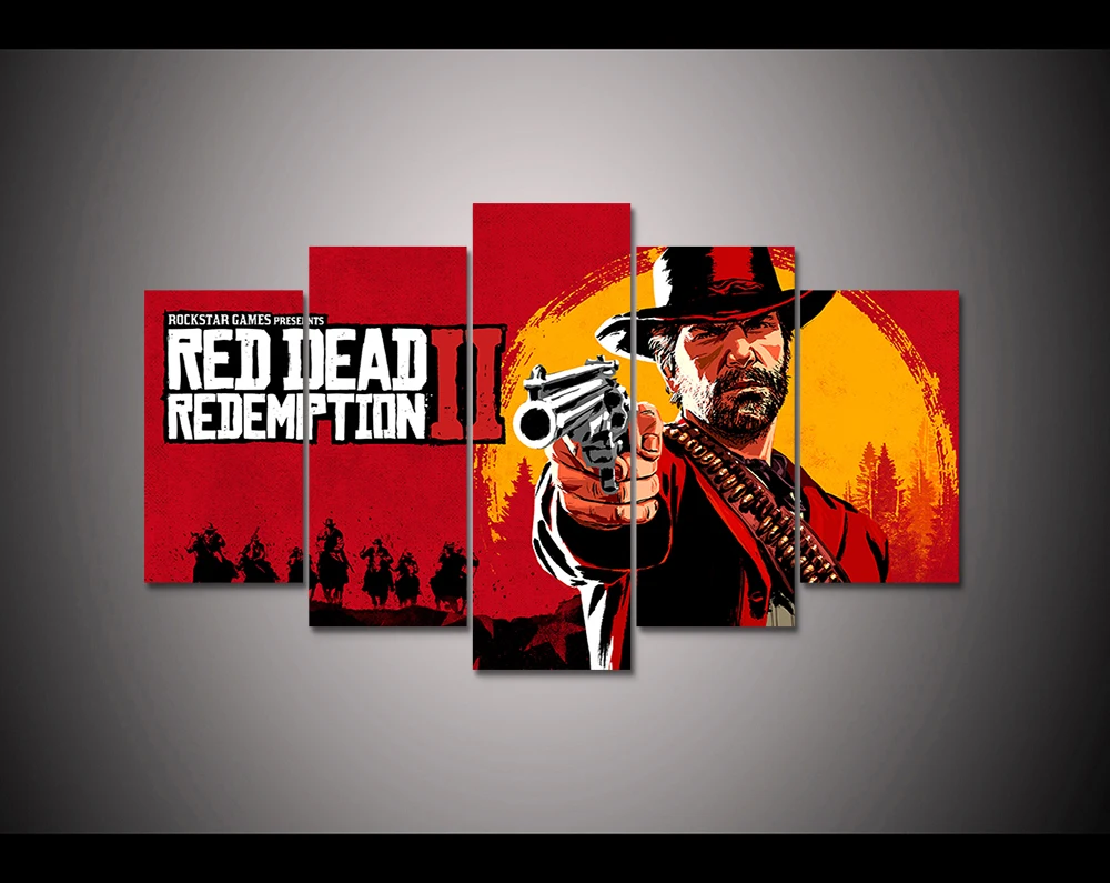 Game poster 5 panel HD printed canvas print painting red dead