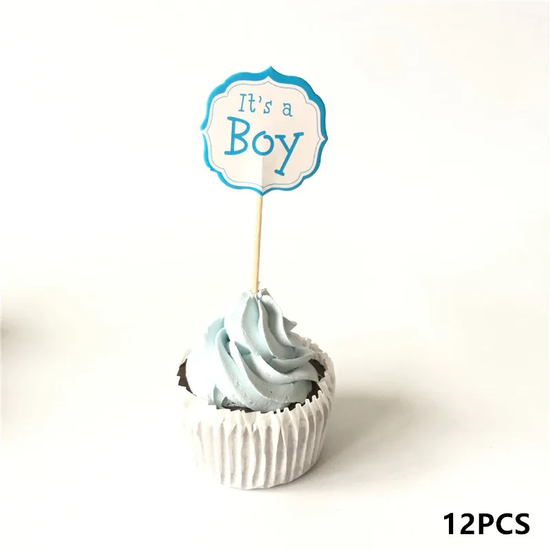 12 Вт/18/20 штук Baby Shower для капкейка-для мальчиков и девочек для крещения синего цвета День рождения украшения для детей торжественное мероприятие вечерние поставки