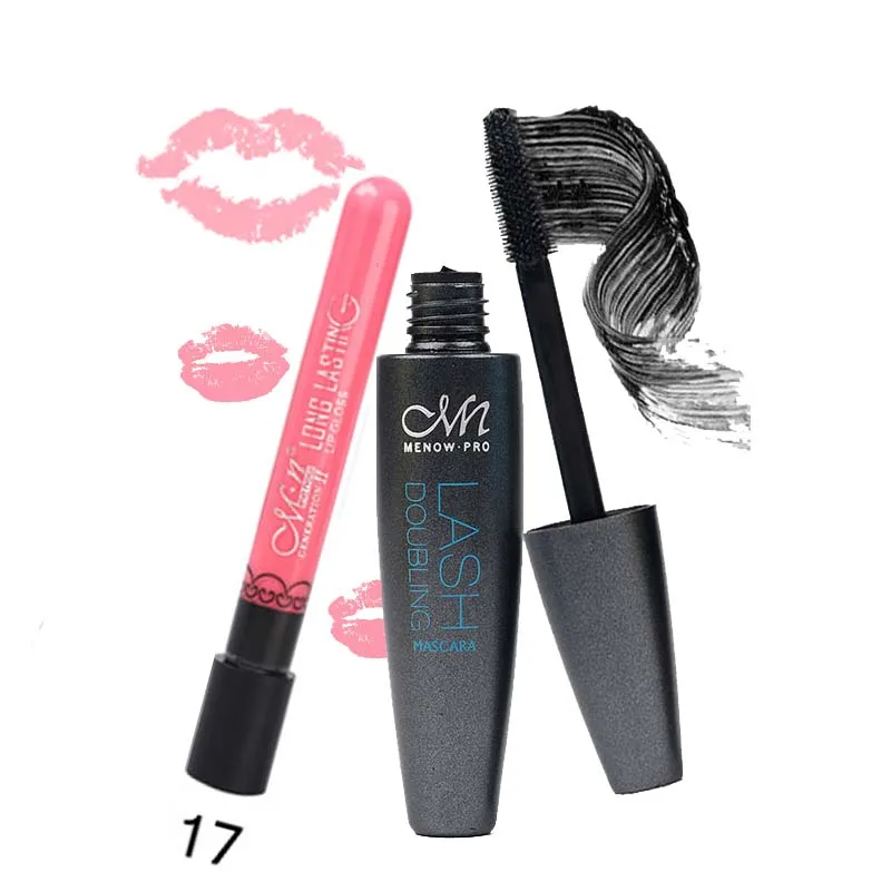 MENOW Марка Cosmetics set 1 шт. Водонепроницаемый удлинение Тушь для ресниц и 1 шт. 14 Цвет дополнительно Бархат Блеск для губ составляют 5304 - Цвет: 17