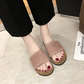 

Ho Heave Indoor Shoes Women Fashion Flats Slippers Female Solid Flock Summer Sllides Women Comfortable Casual Home Sandals