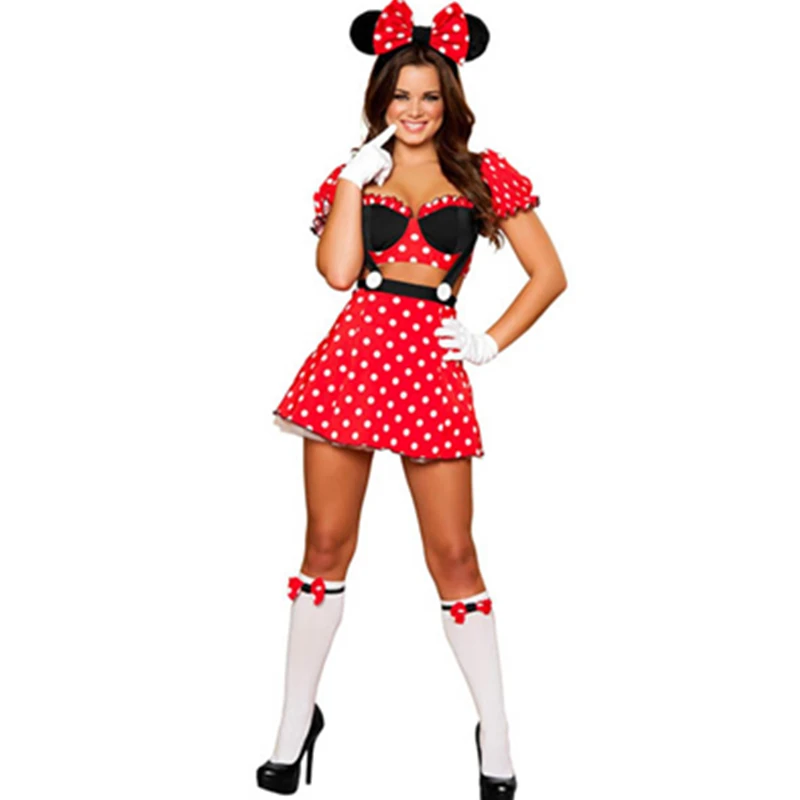 Adorable Mousey Mistress Costume Classic Polka Dot Print Crop Top High