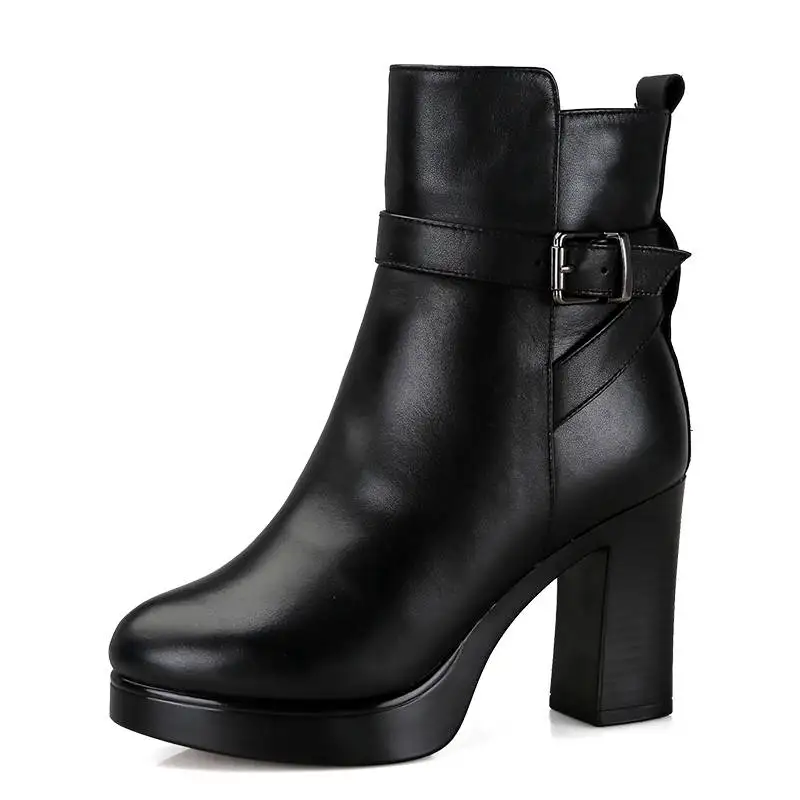 MORAZORA/; натуральная кожа; натуральная шерсть; зимние ботинки; Модные ботильоны; женские ботинки на платформе; женские зимние ботинки на высоком каблуке - Цвет: Черный
