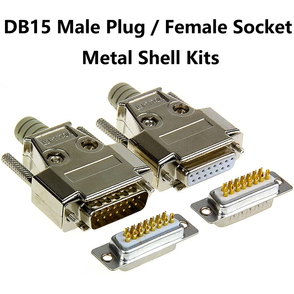 

DB15 Male Plug / Female Socket Metal Shell Kit 2 Rows 15 Pin Serial Port Connector Socket D-SUB15 Adapters