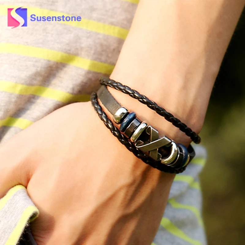 

1PC New Fashion Jewelry Rhinestone Crystal Handmade Metal Beaded Bracelets pulseira masculina #430