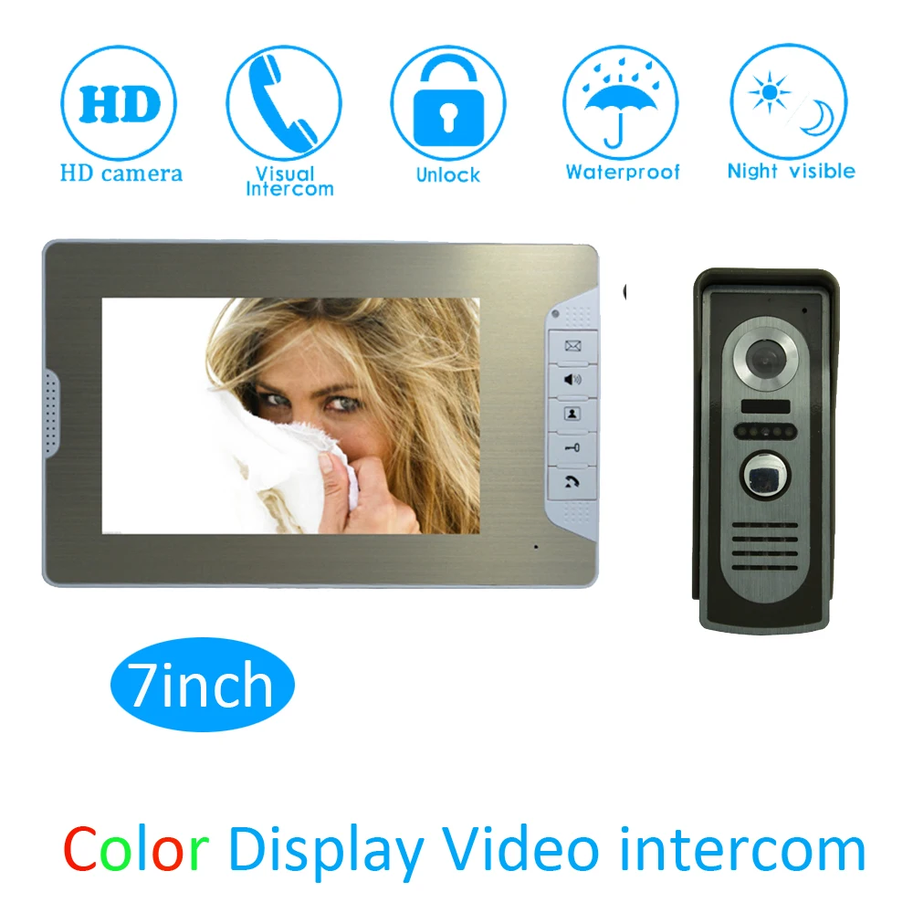 

(1 Set) Smart Home Door Access Color Monitor Intercom System HD Camera 7" Video Door Phone Waterproof Doorbell Calling System