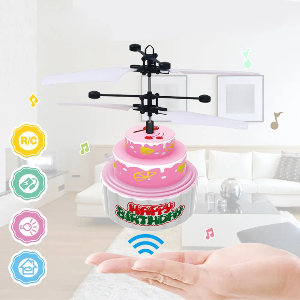 

Mini Drone Flying RC Infraed Induction Helicopter Birthday Cake Flashing Light Toys For Kids 30S8125 drop shipping
