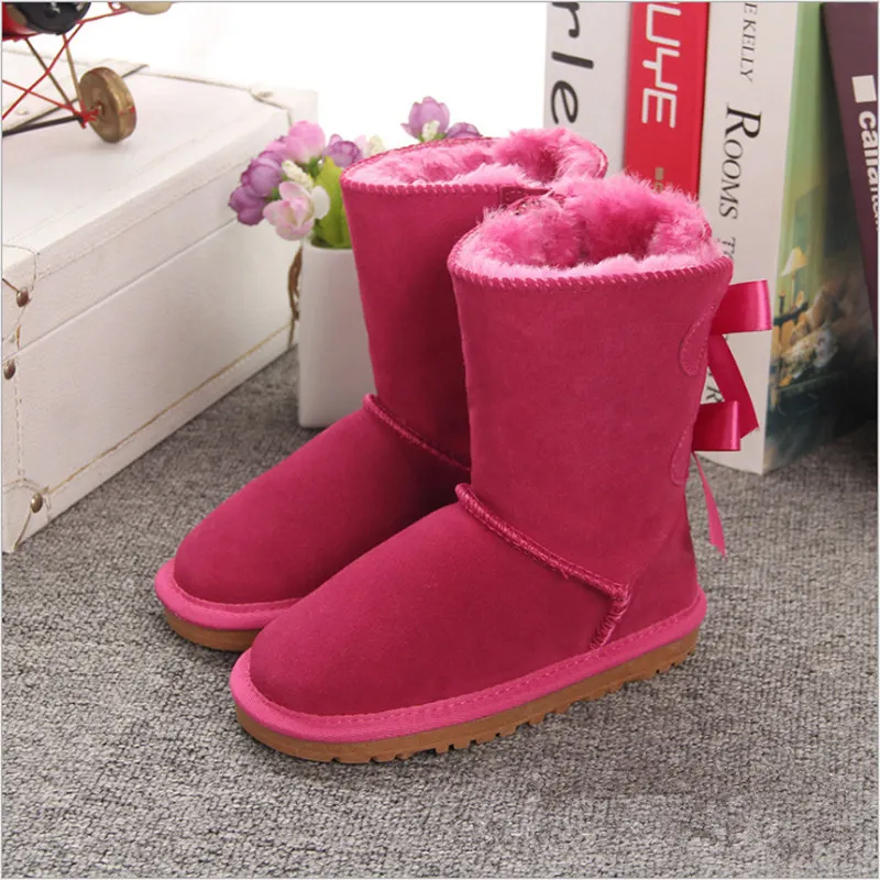 Ceny Dziewczyny Australia styl dzieci śnieg buty śliczne łuk powrót wodoodporne Slip on dzieci zimowe buty ze skóry wołowej marki Ivg EU21 34